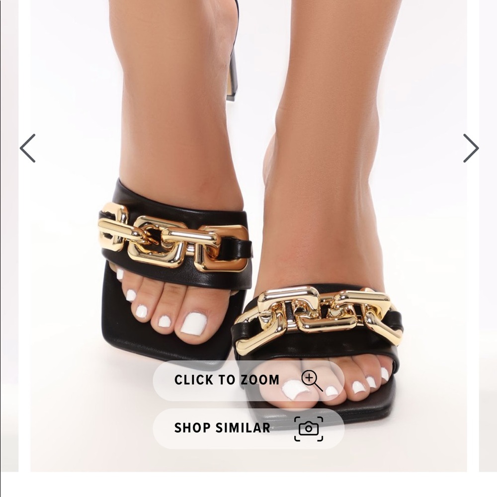 Black heels with gold chain detail